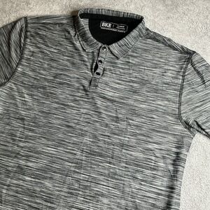 BKE Performance Polo Shirt Mens XL Gray Black Striped Short Sleeve Rugby Casual